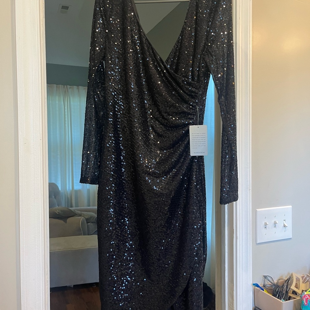 Nordstrom Black Sequin Long Sleeve Dress